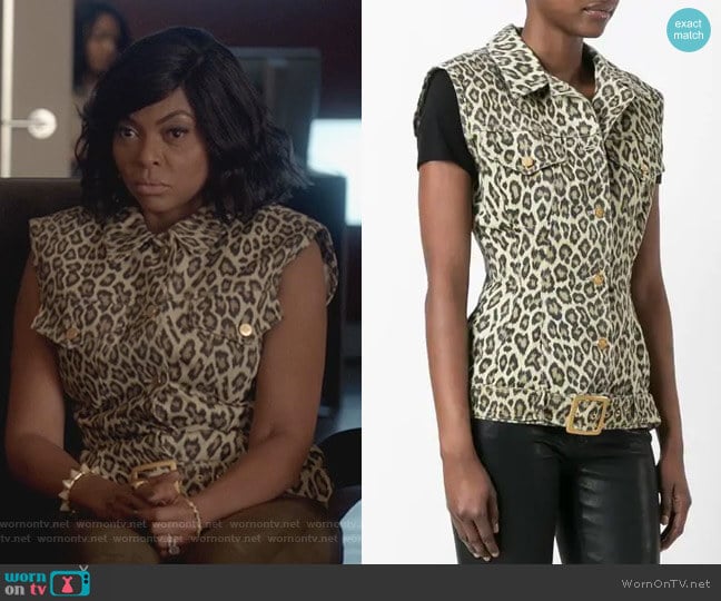 Leopard Print Sleeveless Denim Jacket by Jean Paul Gaultier Vintage worn by Cookie Lyon (Taraji P. Henson) on Empire