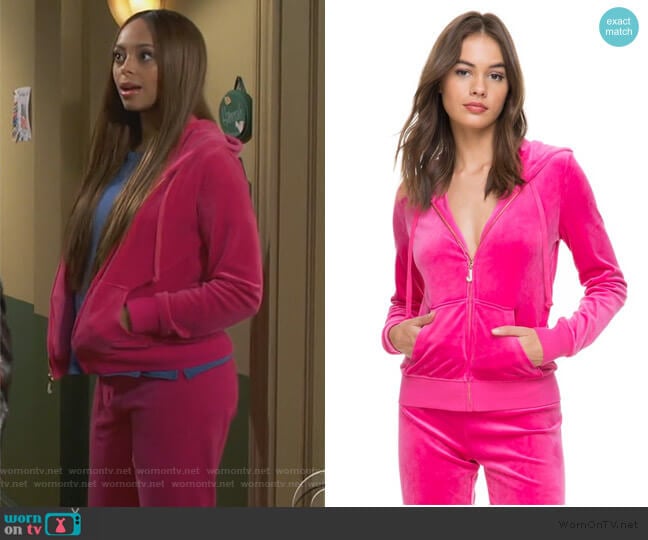 Ultra Luxe Velour Robertson Jacket by Juicy Couture worn by Claire (Amber Stevens West) on Happy Together