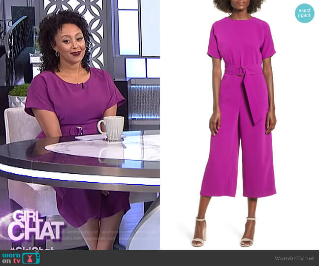 Belted Culotte Jumpsuit by June & Hudson  worn by Tamera Mowry  on The Real
