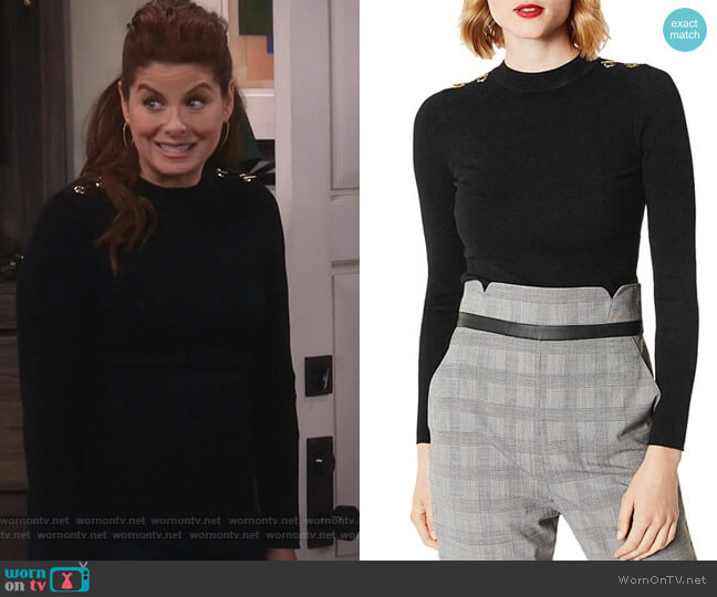 Hardware Detail Sweater by Karen Millen worn by Grace Adler (Debra Messing) on Will and Grace