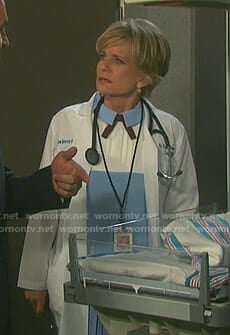 Kayla’s blue and white pleated dress on Days of our Lives