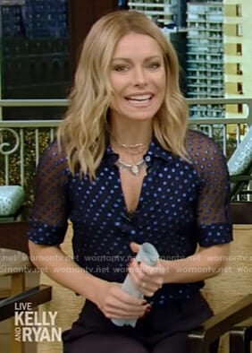 Kelly’s polka dot chiffon top on Live with Kelly and Ryan