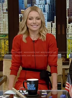 Kelly’s red tie waist dress on Live with Kelly and Ryan