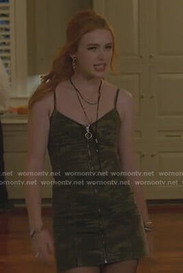 Kirby’s camo zip front mini dress on Dynasty