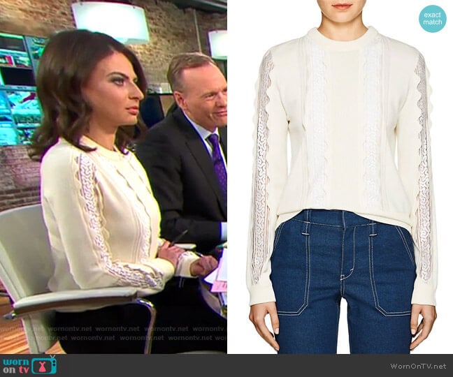 Lace Inset Sweater by Chloe worn by Bianna Golodryga on CBS Mornings