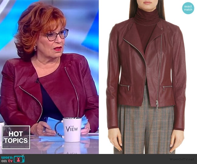 Trista Zip-Front Weathered Lambskin Leather Jacket by Lafayette 148 New York worn by Joy Behar on The View