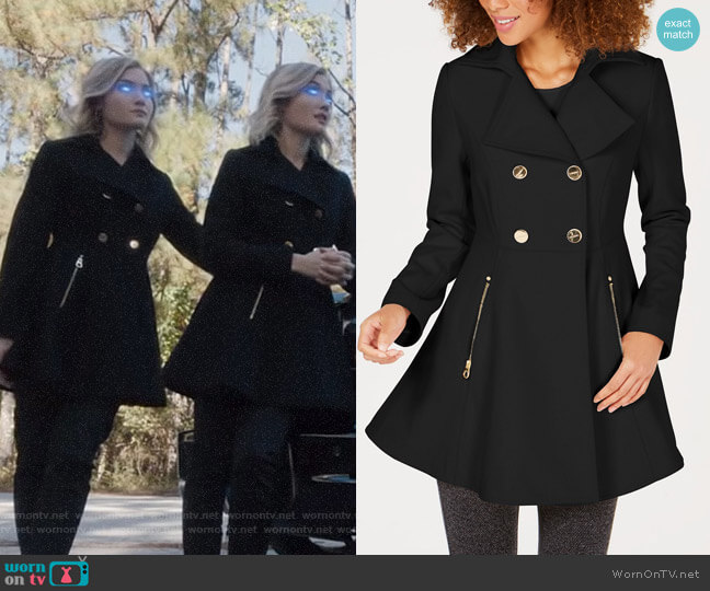 Double-Breasted Skirted Peacoat by Laundry by Shelli Segal worn by The Frost Sisters (Skyler Samuels) on The Gifted