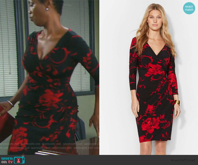 Floral Print Faux Wrap Jersey Dress by Ralph Lauren worn by Valerie Grant (Vanessa Williams) on Days of our Lives