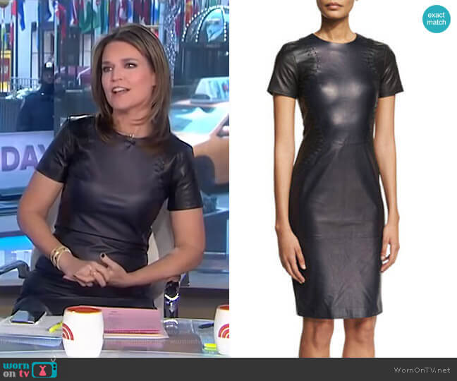 WornOnTV: Savannah’s black whipstitch leather dress on Today | Savannah ...