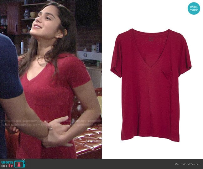 Madewell Whisper Cotton V-Neck Pocket Tee worn by Lola Rosales (Sasha Calle) on The Young and the Restless