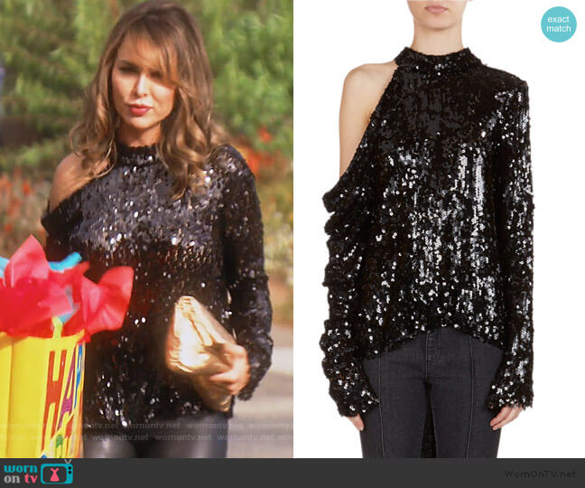 Oxford Sequined Cold-Shoulder Top by Magda Butrym worn by Kelly Dodd  on The Real Housewives of Orange County