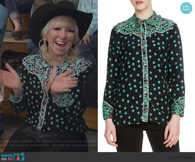 Imani Pipe Trim Blouse by Maje worn by Margaret Josephs on The Real Housewives of New Jersey