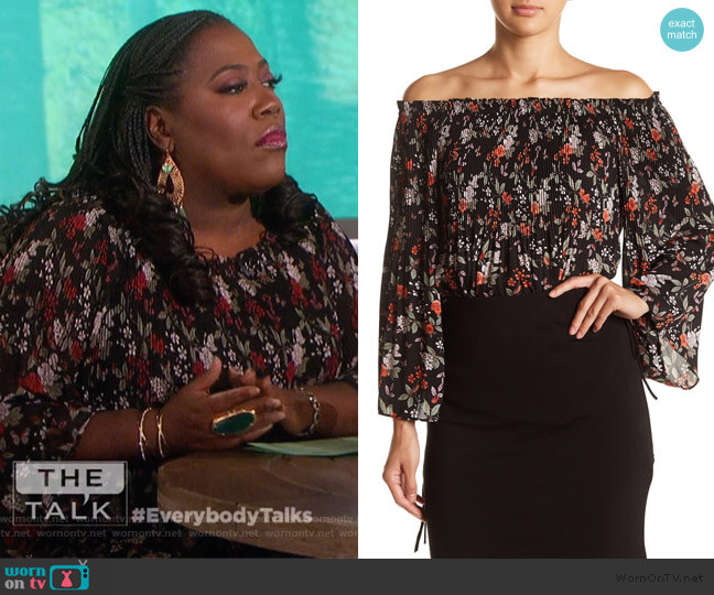 WornOnTV: Sheryl’s black floral off shoulder blouse on The Talk ...