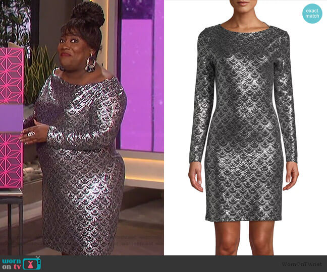 Long-Sleeve Cowl-Neck Sequin Dress by MICHAEL Michael Kors worn by Sheryl Underwood  on The Talk