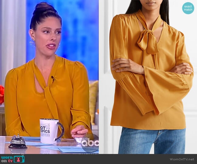 Pussy-bow silk crepe de chine blouse by Michael Michael Kors worn by Abby Huntsman on The View