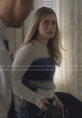 Michaela’s white and blue colorblock sweater on Manifest