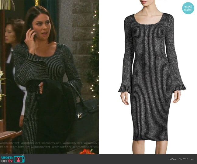 Flare-Sleeve Ribbed Metallic Sweater Dress by Milly worn by Chloe Lane (Nadia Bjorlin) on Days of our Lives