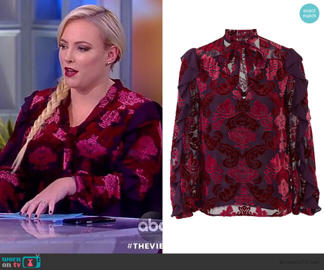 Velvet Ruffle Tie Neck Top by Monique Lhuillier worn by Meghan McCain on The View