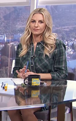 Morgan’s green plaid shirtdress on E! News Daily Pop