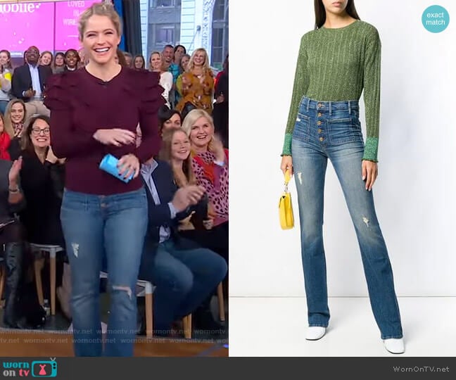 WornOnTV: Sara’s purple ruffled sweater and jeans on GMA Day | Sara ...