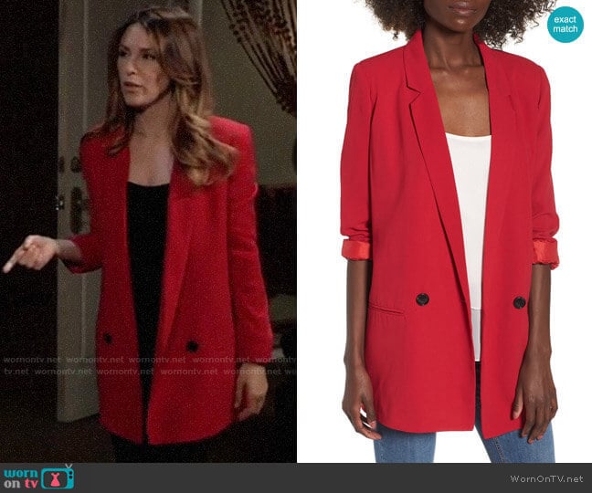 Mural Oversize Blazer in Red Lipstick worn by Margaux Dawson (Elizabeth Hendrickson) on General Hospital