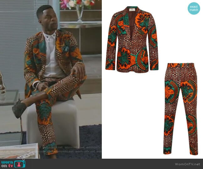 Button African Print Blazer-Joshua Greenleaf and Trousers by Ohema Ohene worn by Jeff Colby (Sam Adegoke) on Dynasty