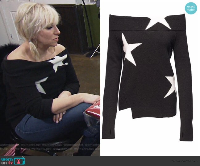 Star Off Shoulder Top by Pam and Gela worn by Margaret Josephs on The Real Housewives of New Jersey