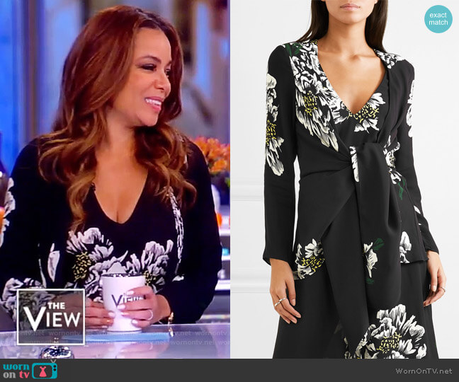 Mimi tie-front floral-print crepe top by Paper London worn by Sunny Hostin on The View