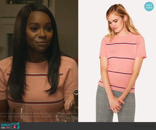 Pink Stripe Cotton Short-Sleeve Sweater by PS Paul Smith worn by Michaela Pratt (Aja Naomi King) on How to Get Away with Murder