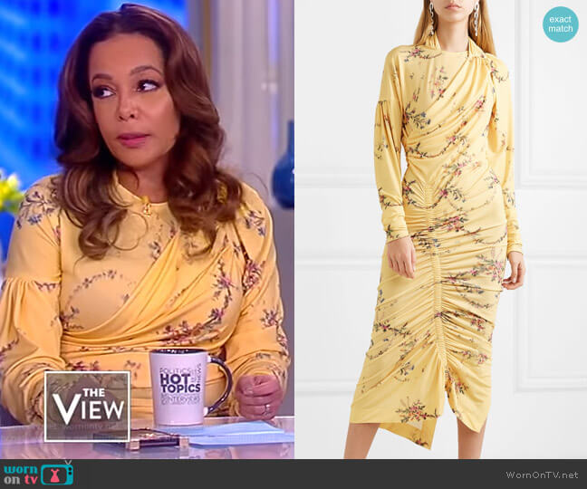 Louise ruched floral-print stretch-crepe dress by Preen by Thornton Bregazzi worn by Sunny Hostin  on The View
