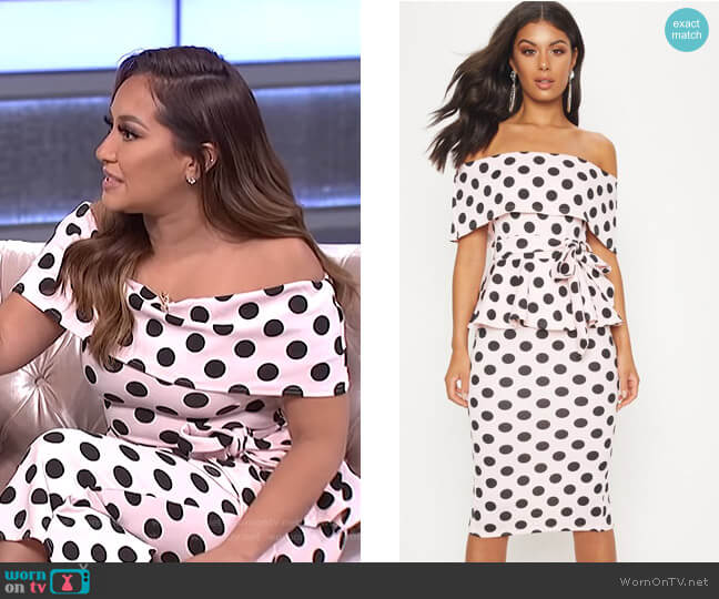 Polka Dot Bardot Peplum Midi Dress by Pretty Little Thing worn by Adrienne Houghton on The Real