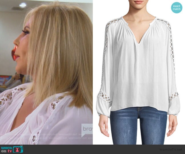 Sera V-Neck Long-Sleeve Blouse with Grommet Trim by Ramy Brook worn by Vicki Gunvalson on The Real Housewives of Orange County