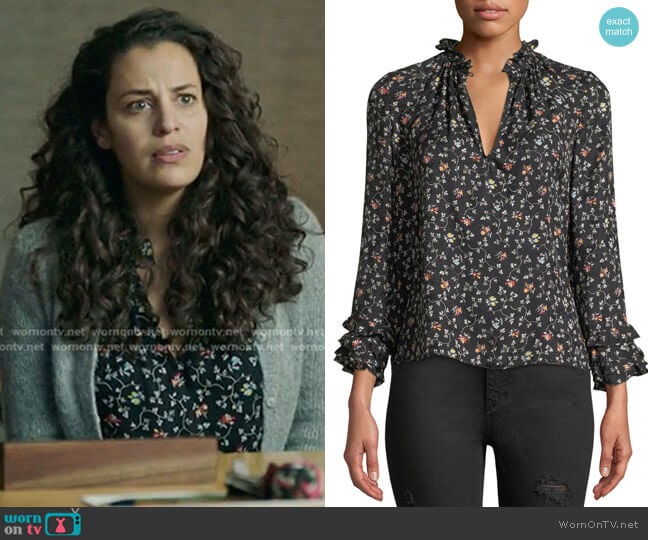 Long-Sleeve Vine-Print Top by Rebecca Taylor worn by Grace Stone (Athena Karkanis) on Manifest