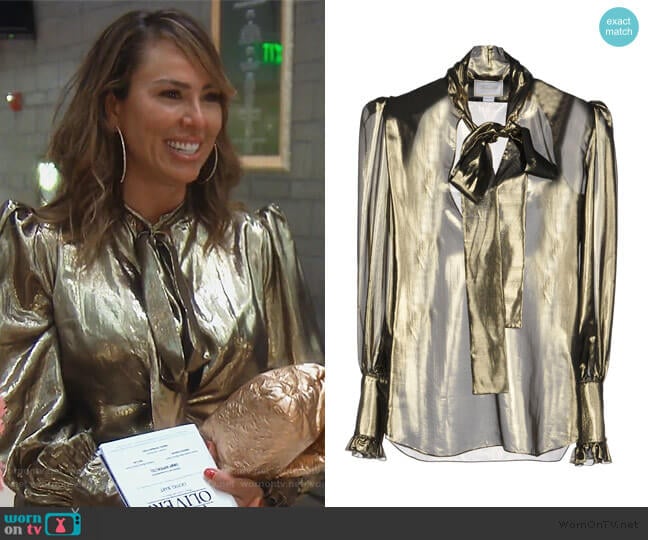 Metallic Blouse by Redemption worn by Kelly Dodd on The Real Housewives of Orange County