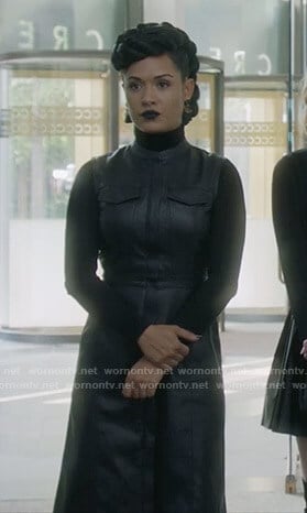 Reeva's black leather shirtdress on The Gifted