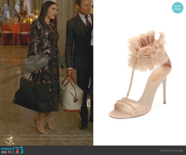 T-Strap Sandal with Ankle Cuff by Rene Caovilla worn by Cristal Jennings (Daniella Alonso) on Dynasty