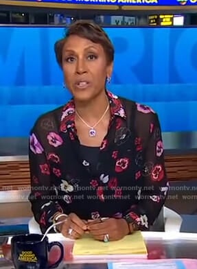 Robin’s black floral sheer blouse on Good Morning America