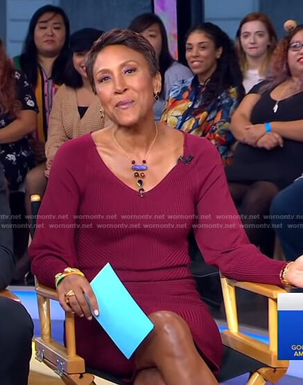 Robin’s burgundy ribbed sweater dress on Good Morning America