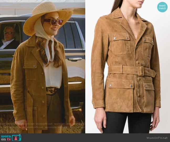 Belted Safari Jacket by Saint Laurent worn by Fallon Carrington (Elizabeth Gillies) on Dynasty