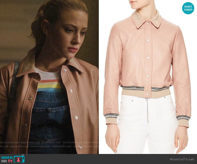 Sandro Biopic Collared Bomber Jacket worn by Betty Cooper (Lili Reinhart) on Riverdale