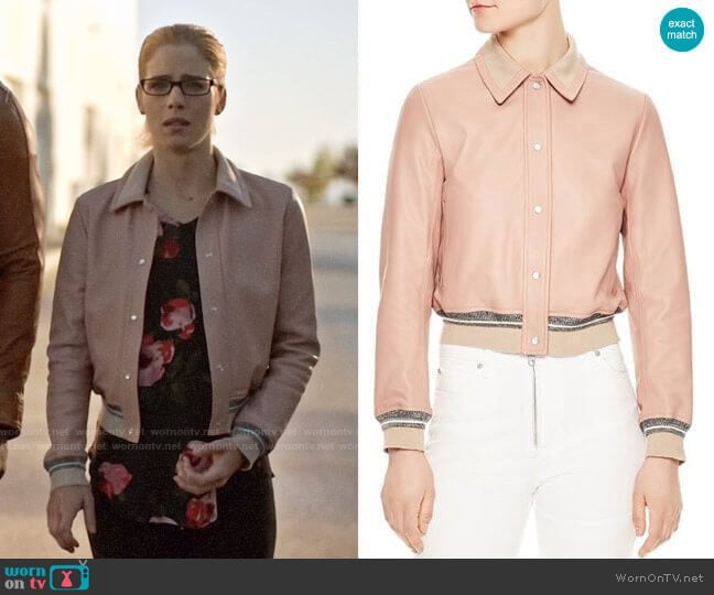 Sandro Biopic Collared Bomber Jacket  worn by Felicity Smoak (Emily Bett Rickards) on Arrow