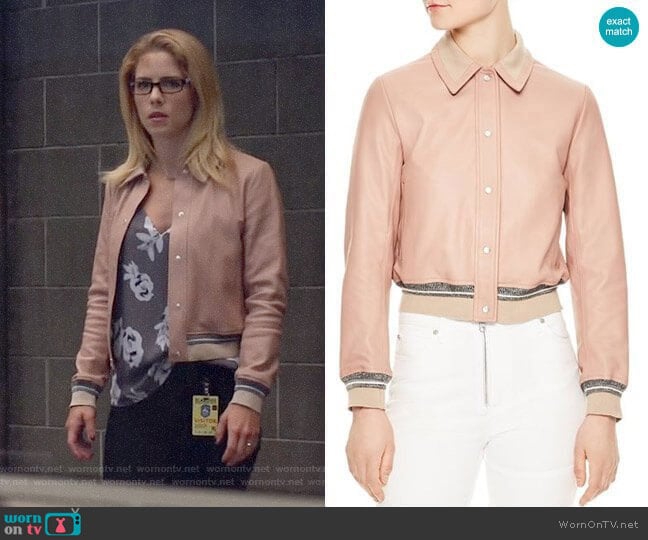 Sandro Biopic Collared Bomber Jacket  worn by Felicity Smoak (Emily Bett Rickards) on Arrow