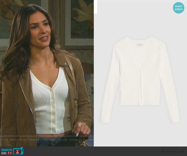 Knit Cardigan with Inlaid Flowers by Sandro worn by Gabi Hernandez (Camila Banus) on Days of our Lives