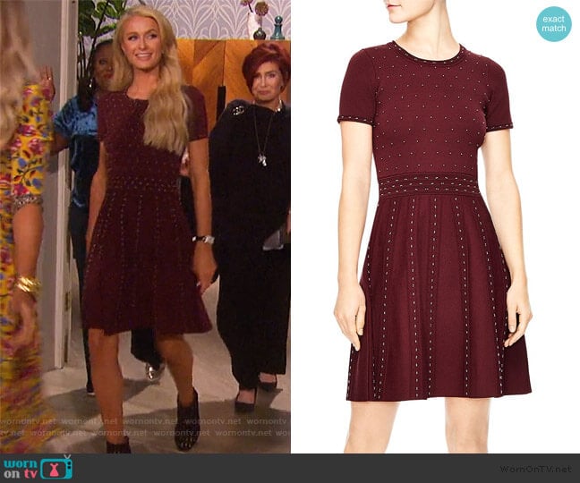 Montaigne Studded Knit Dress by Sandro worn by Paris Hilton on The Talk