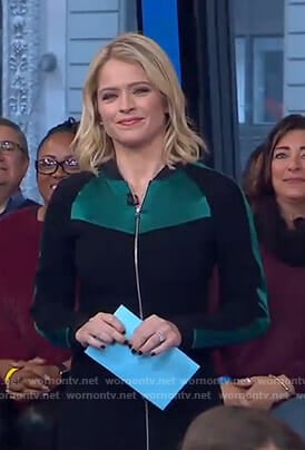 Sara’s black and green zip front dress on GMA Day