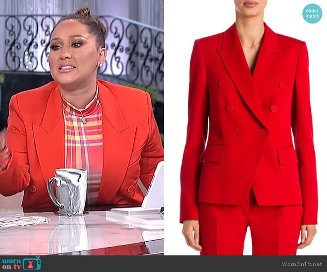 WornOnTV: Adrienne’s plaid mock neck top and red blazer on The Real ...