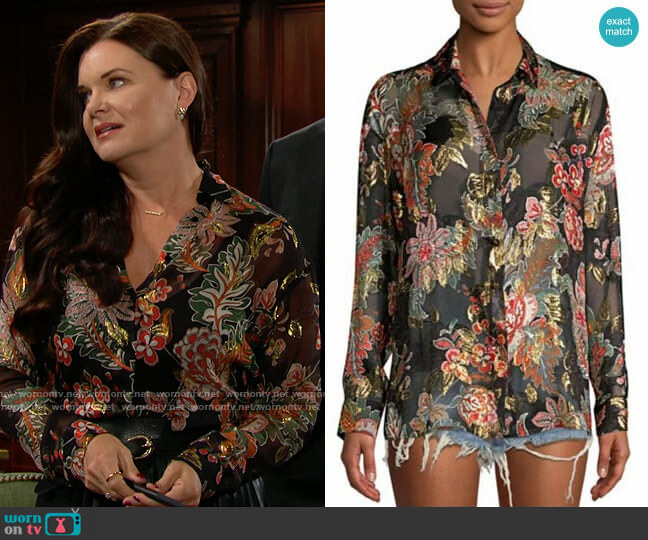 The Kooples Bollywood Metallic Floral Blouse worn by Katie Logan (Heather Tom) on The Bold and the Beautiful