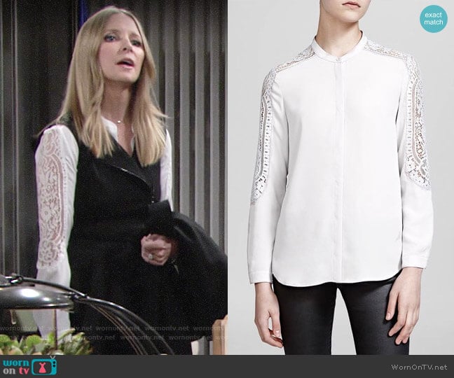 The Kooples Lace-detail woven shirt  worn by Christine Blair Williams (Lauralee Bell) on The Young and the Restless