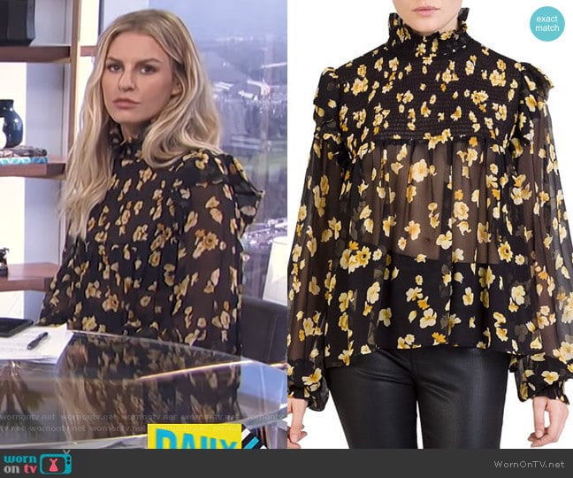 WornOnTV: Morgan’s black smocked floral blouse on E! News Daily Pop ...