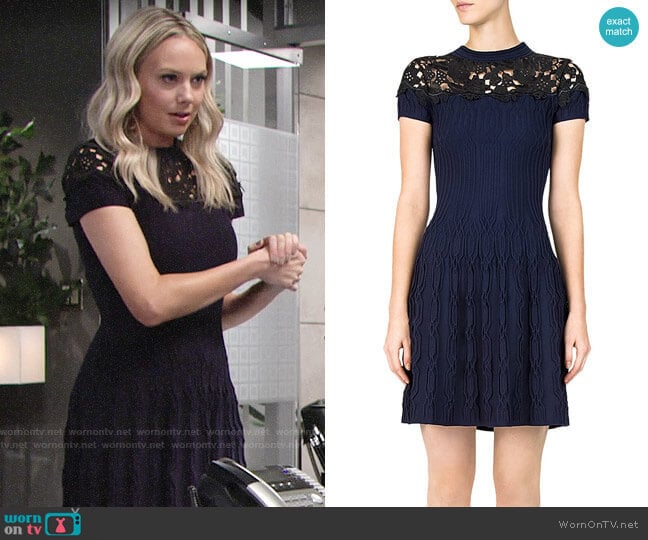 The Kooples Ribbed Lace-Inlay Dress worn by Abby Newman (Melissa Ordway) on The Young and the Restless